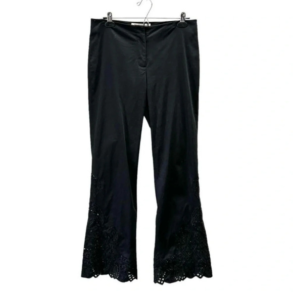 Melanie Lyne Wide Straight Leg Trouser Pants Beaded Laser Cut Black Size 6 - Picture 1 of 16